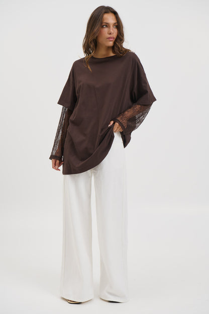 Amanda Lace Tee Dark Chocolate