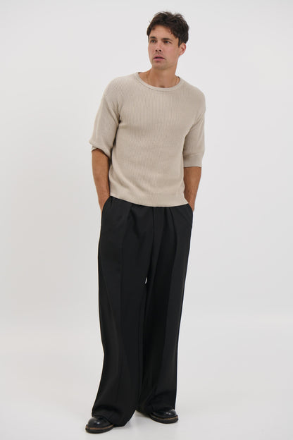 Drop Sleeve Knitted Tee Stone - FINAL SALE