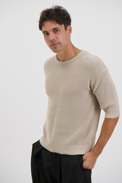 Drop Sleeve Knitted Tee Stone - FINAL SALE