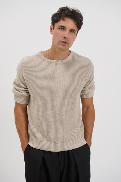 Drop Sleeve Knitted Tee Stone - FINAL SALE