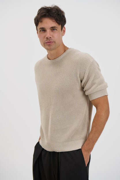 Drop Sleeve Knitted Tee Stone - FINAL SALE