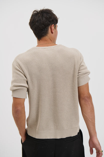 Drop Sleeve Knitted Tee Stone - FINAL SALE