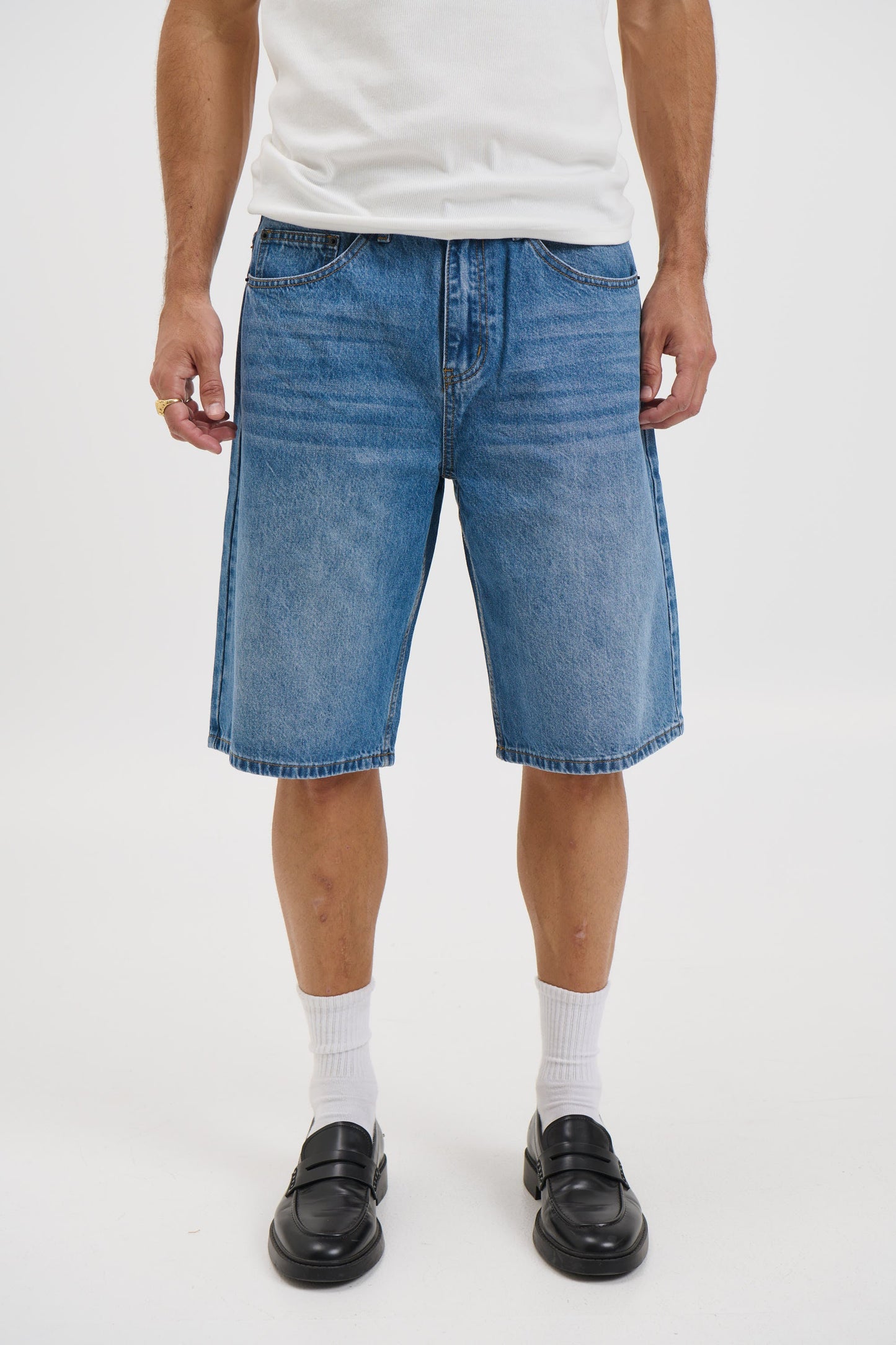 Flint Baggy Denim Jort Mid Blue
