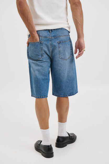Flint Baggy Denim Jort Mid Blue