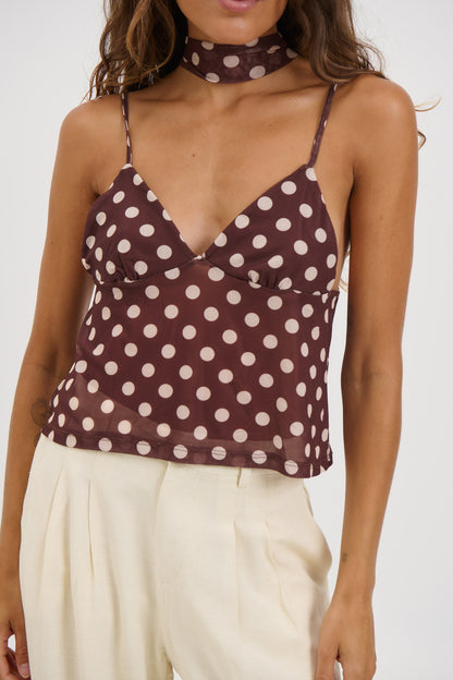 Kasia Polka Dot Top Chocolate - FINAL SALE