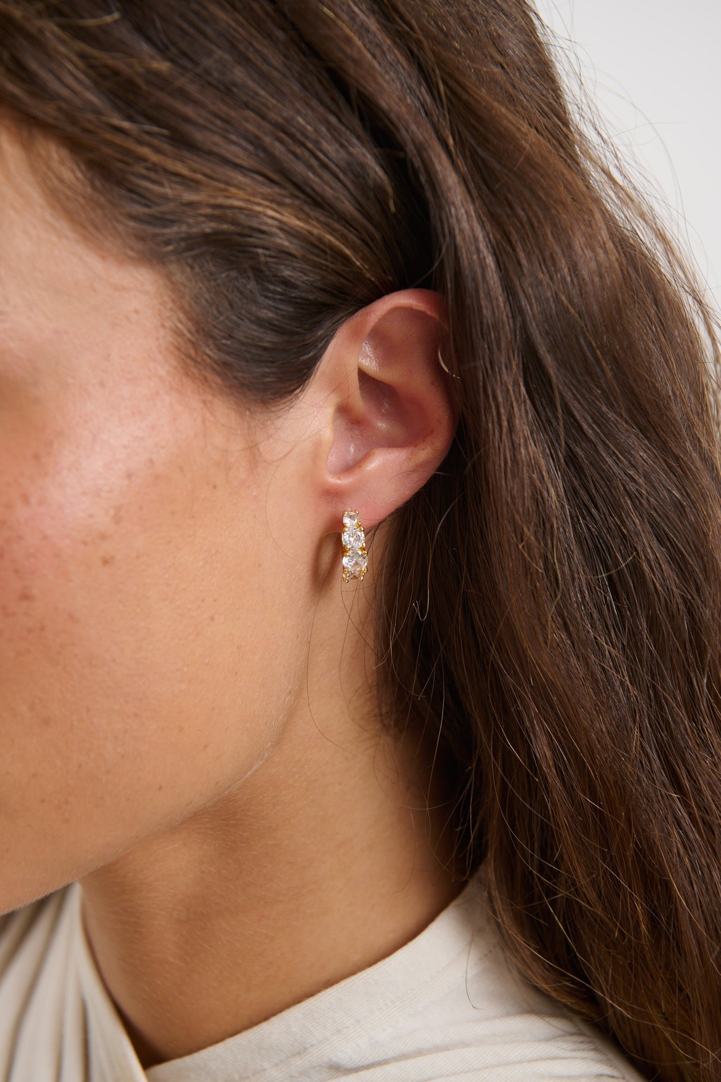 Crystal Huggie Earring 18k Gold Plated