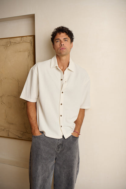 Lucas Drop Shirt Soft Texture White - FINAL SALE