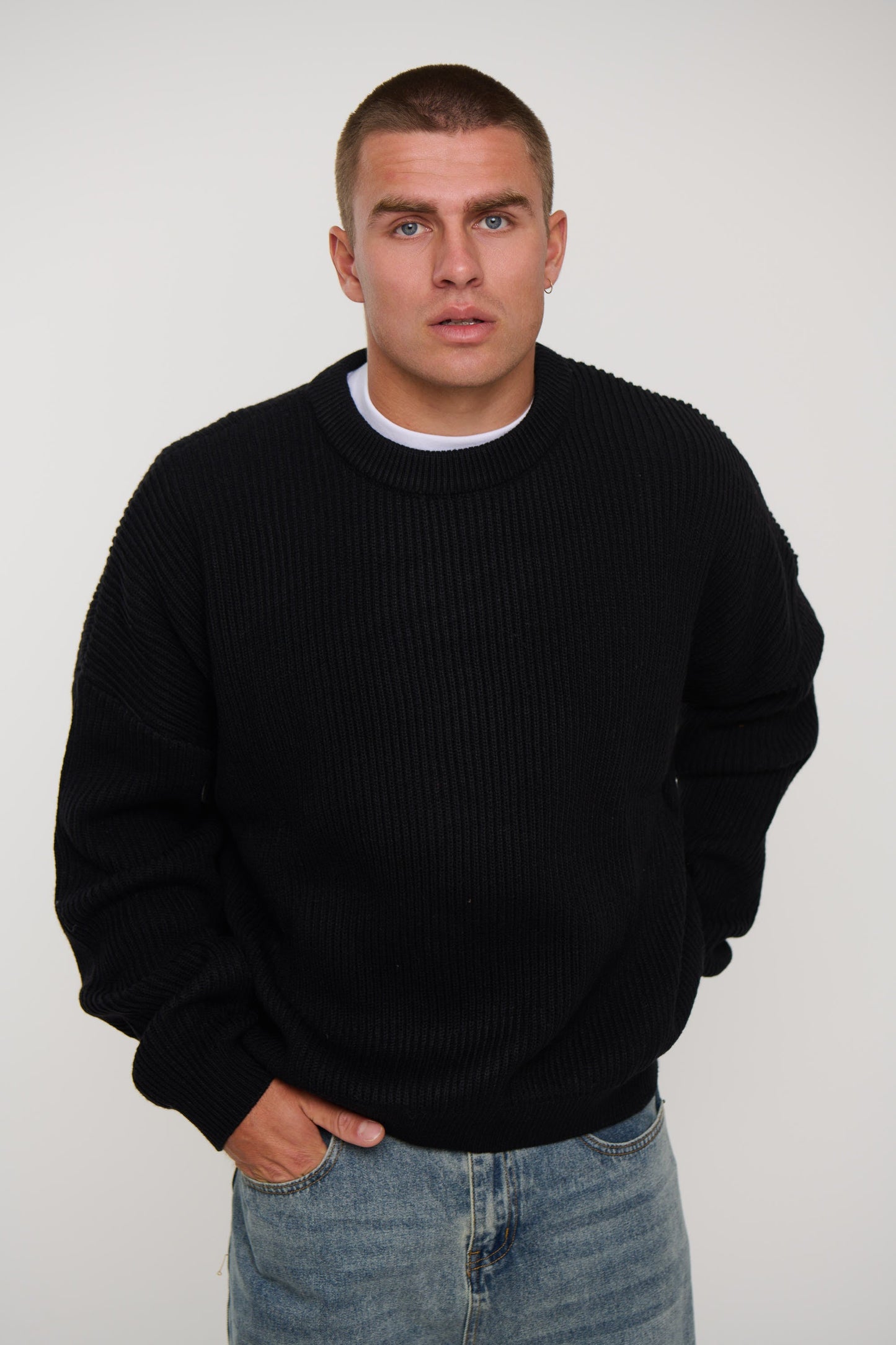Drop Sleeve Heavy Knit Black