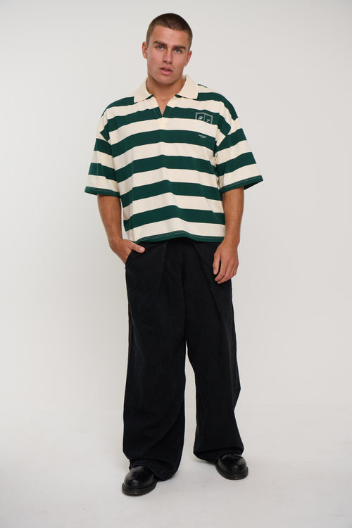 Jersey Crop Polo Stripe Emerald Crest