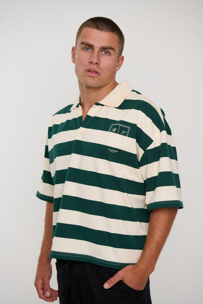 Jersey Crop Polo Stripe Emerald Crest
