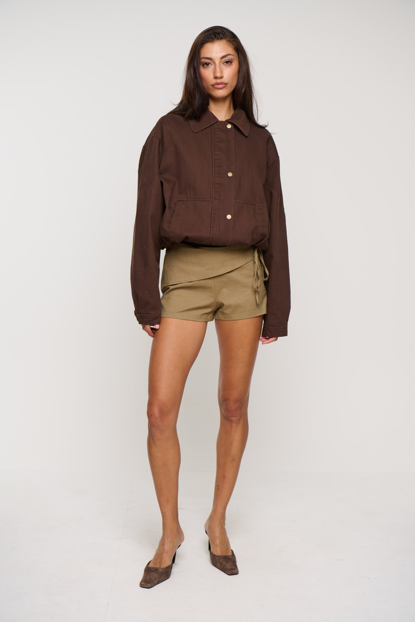 Jorja Denim Bomber Jacket Choc