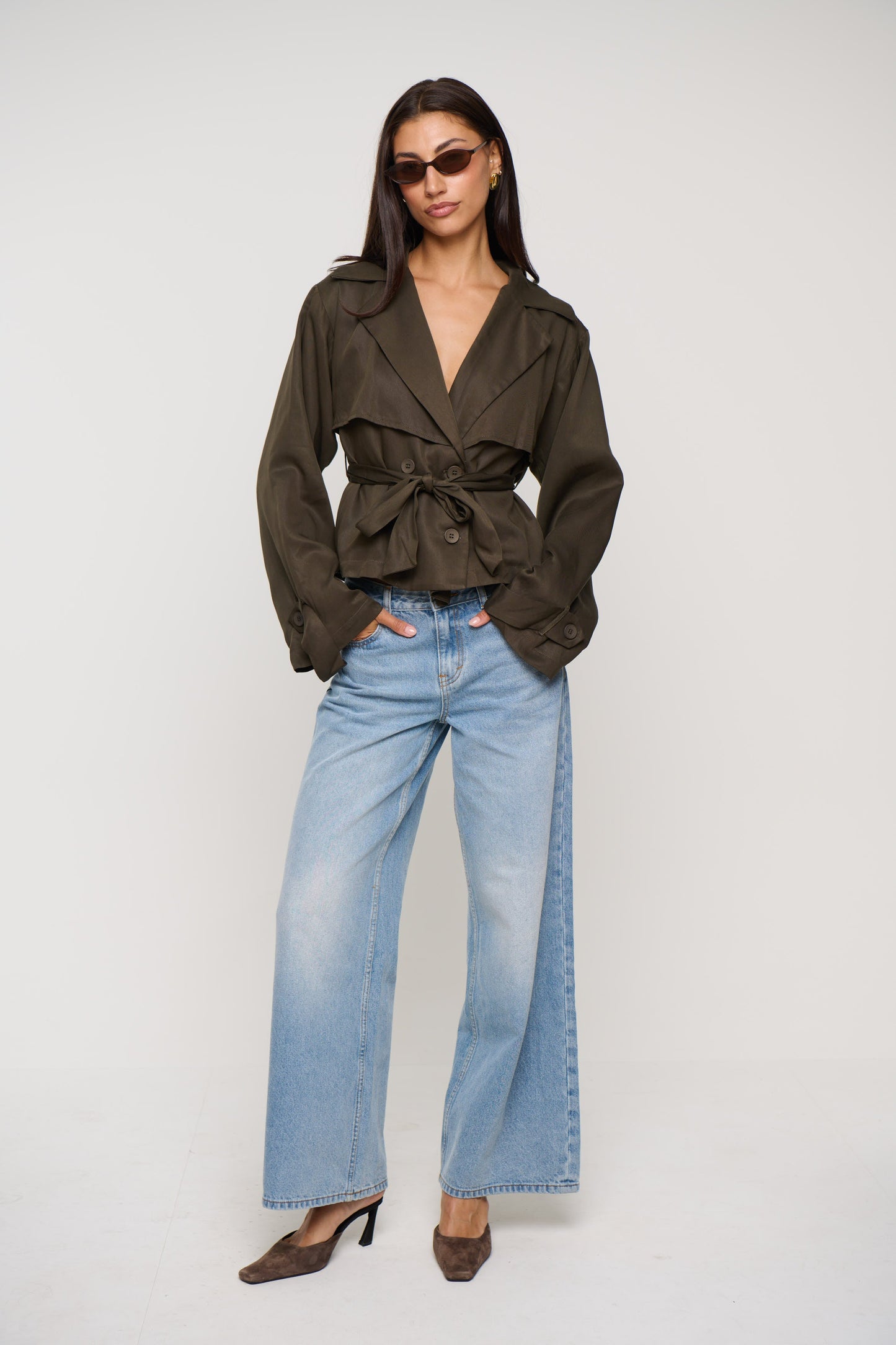 Lenore Cropped Trench Olive