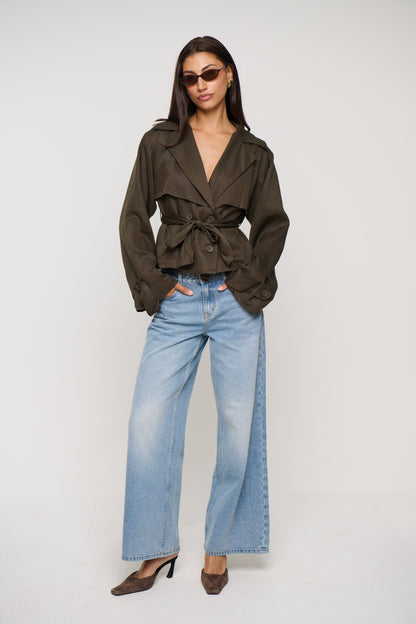 Lenore Cropped Trench Olive