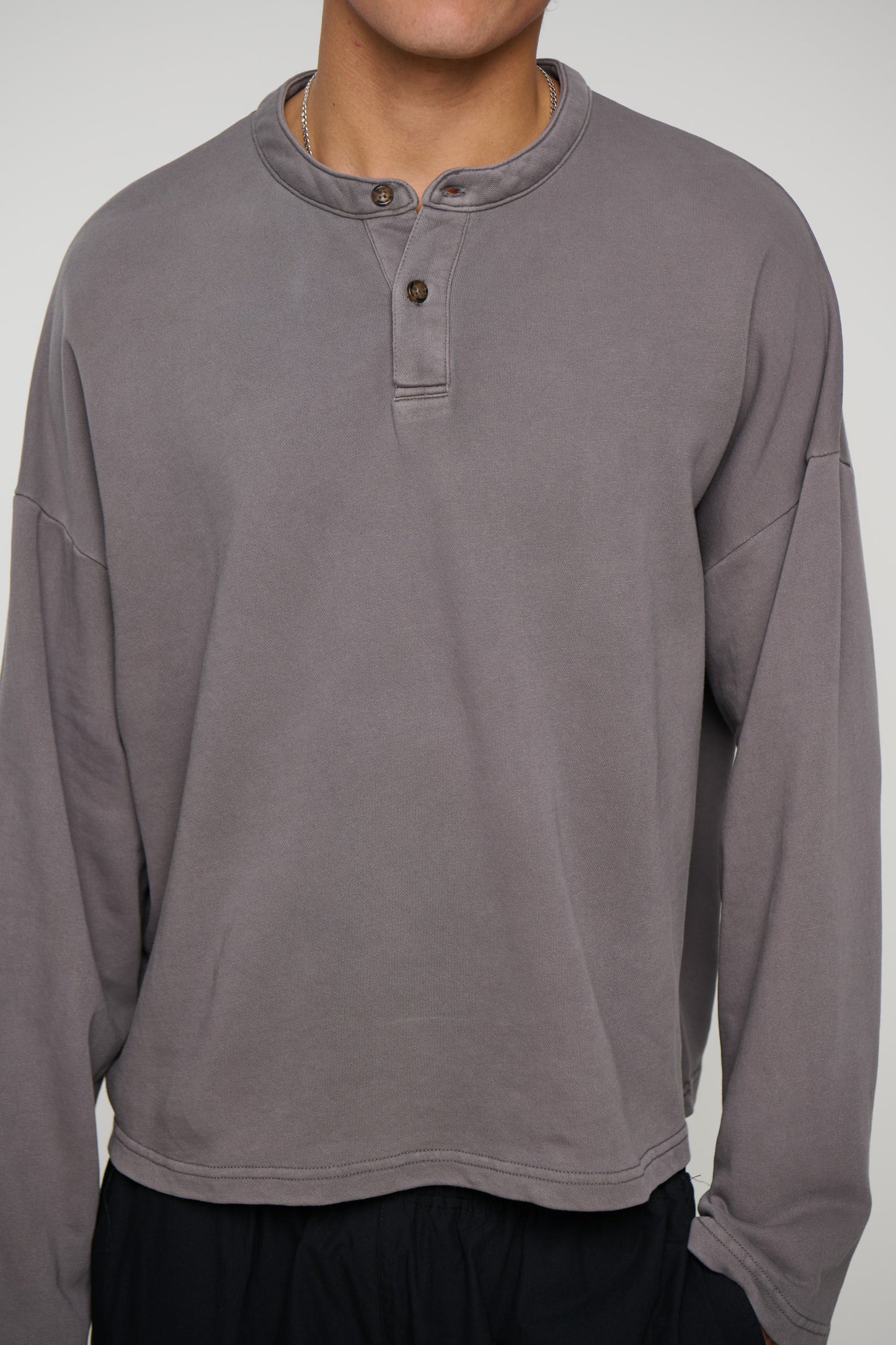 Fleece Crop Henley Charcoal