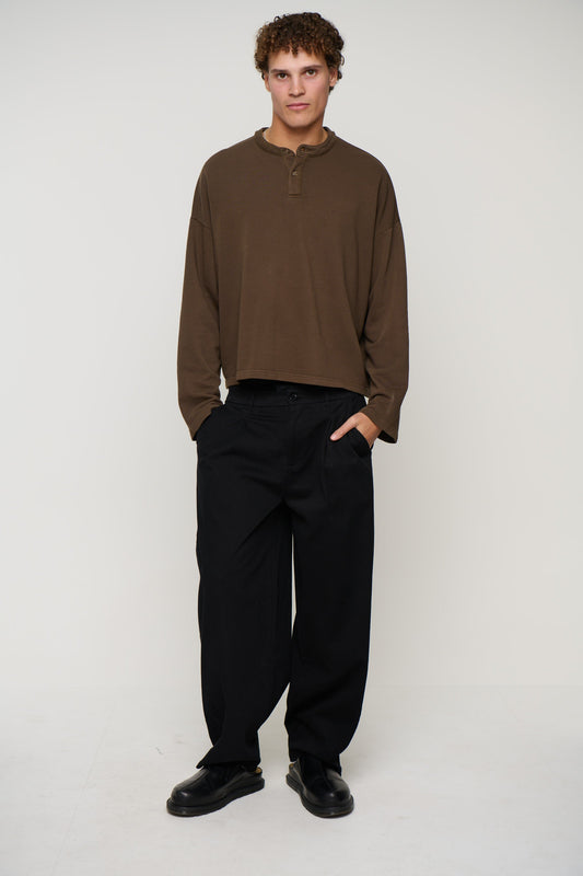 Fleece Crop Henley Choc