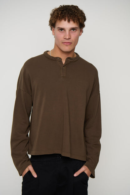 Fleece Crop Henley Choc