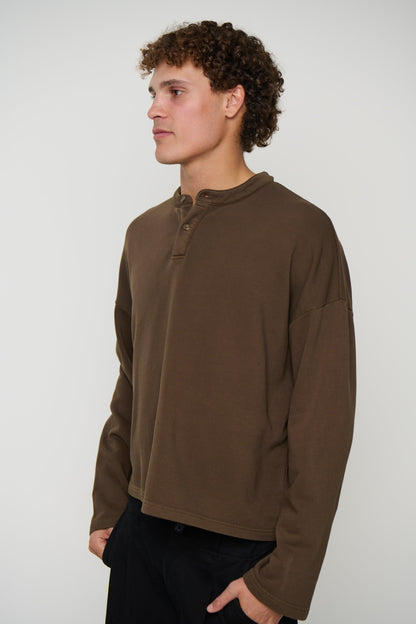 Fleece Crop Henley Choc