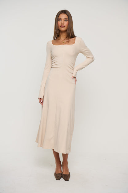 Alma Long Sleeve Dress Bone