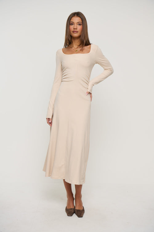 Alma Long Sleeve Dress Bone