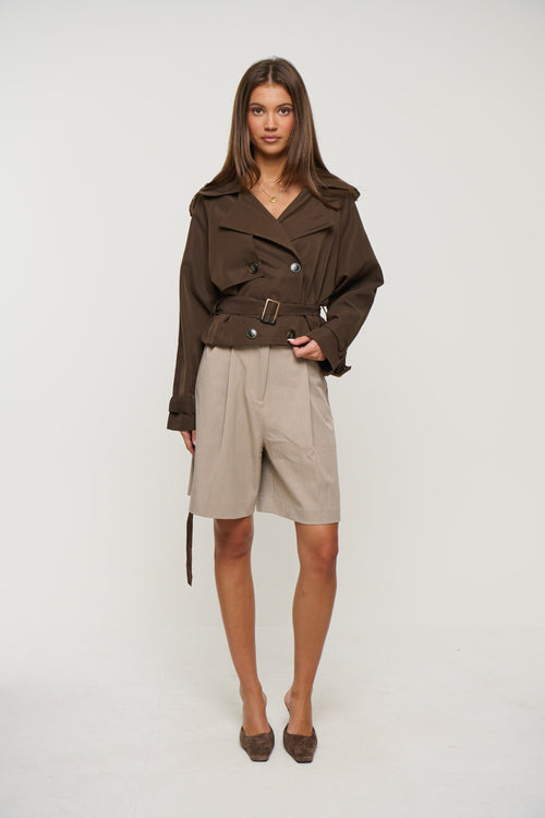 Alina Cropped Trench Chocolate