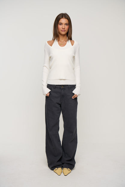 Lorena Layered Ribbed Top White