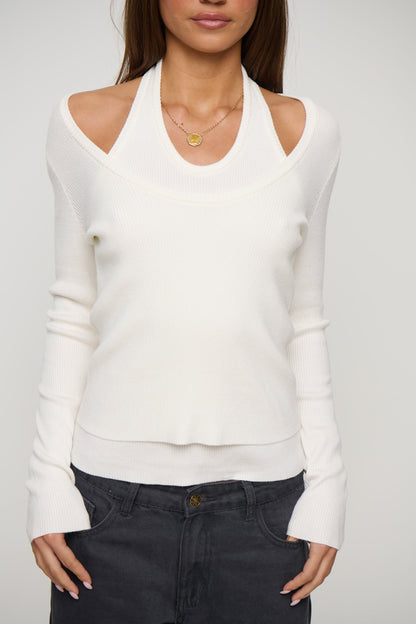 Lorena Layered Ribbed Top White