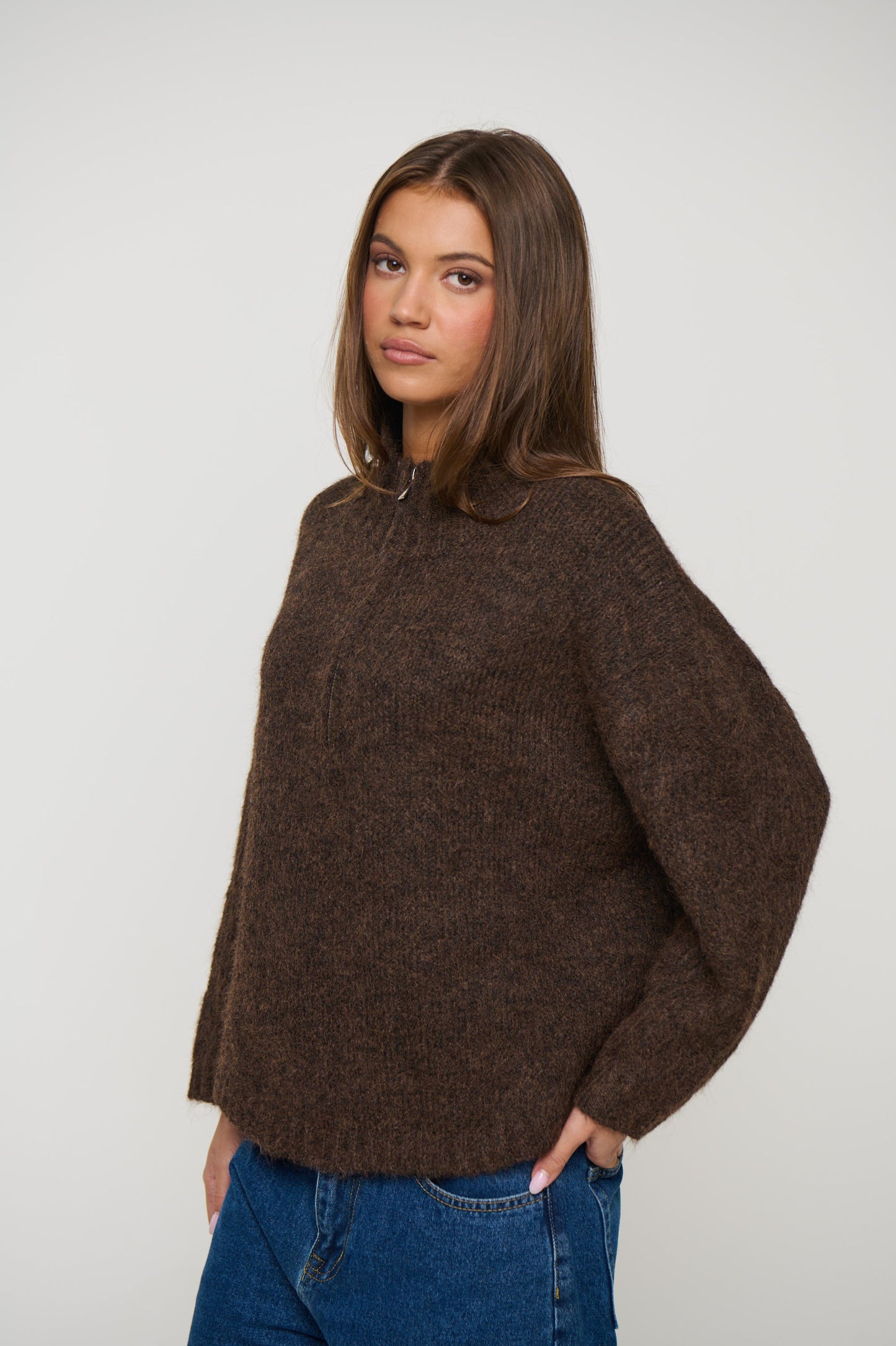 Edie Zip Up Knit Chocolate