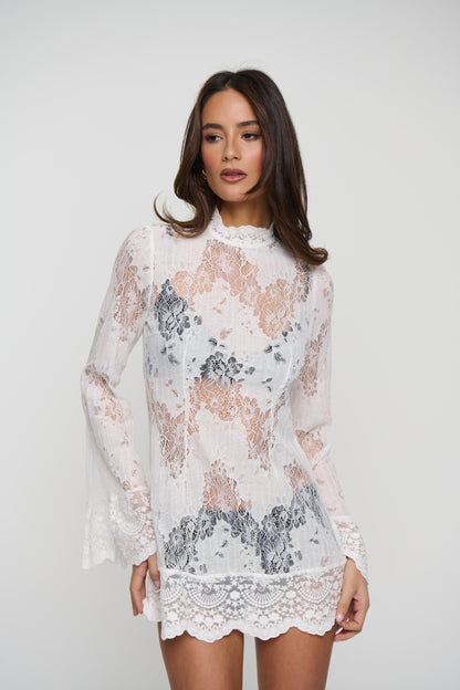 Astra Lace Mini Dress White