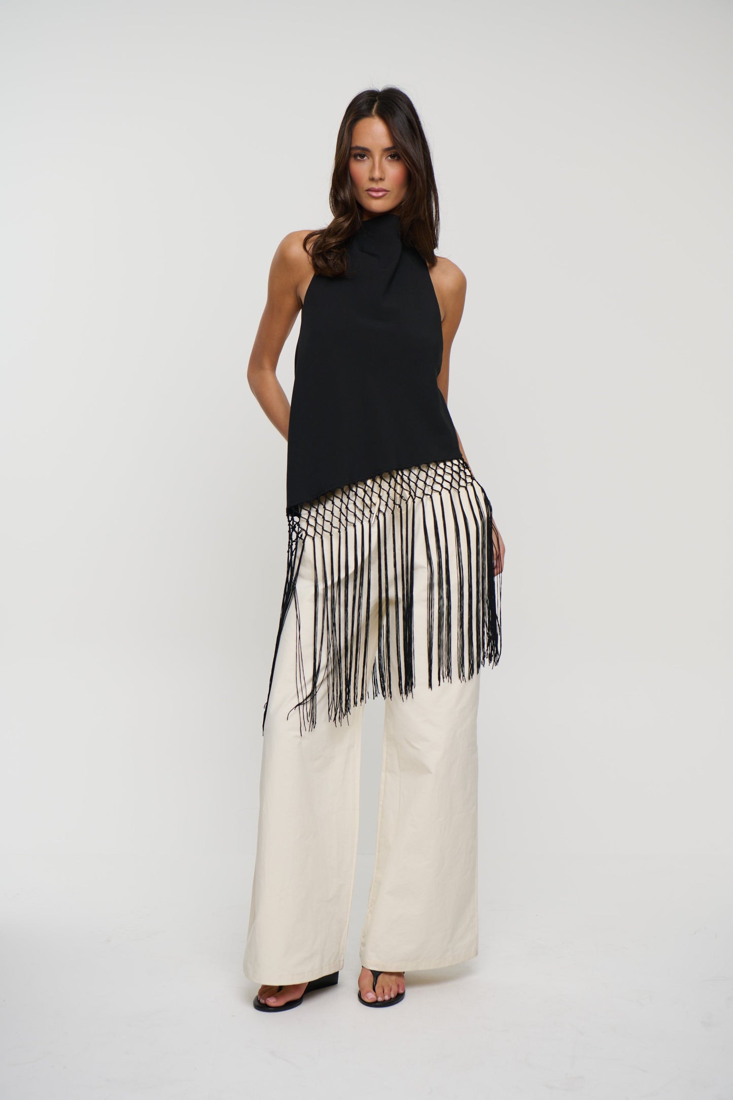 Alicia Fringe Top Black