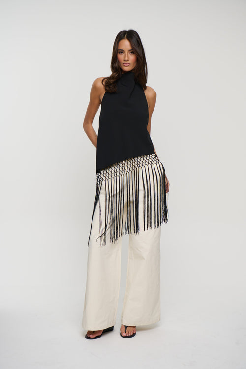 Alicia Fringe Top Black