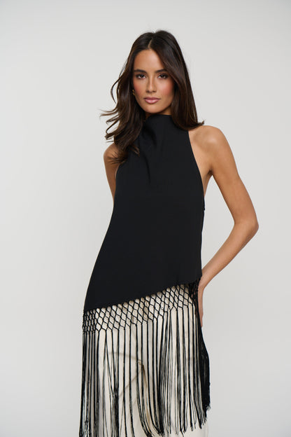 Alicia Fringe Top Black