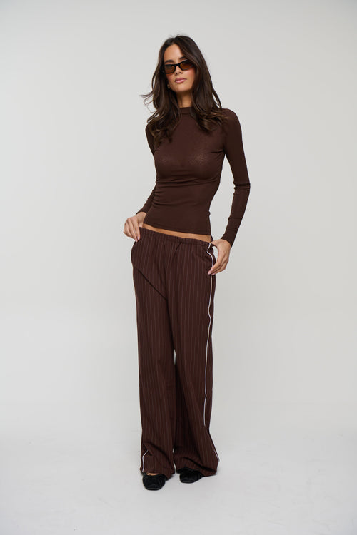 Jamie Pinstripe Pant Chocolate