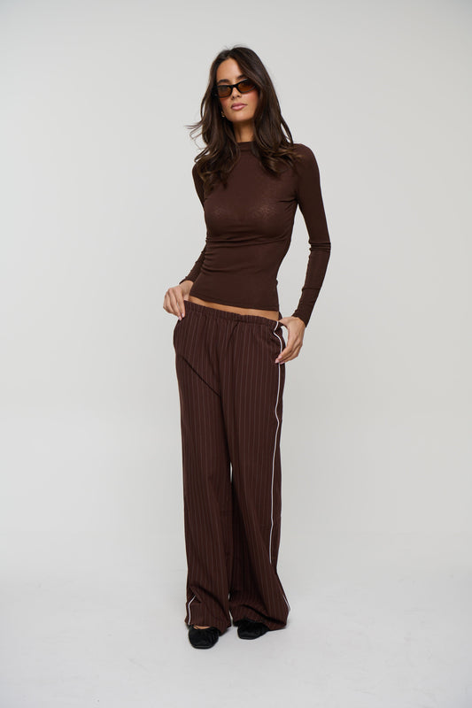 Jamie Pinstripe Pant Chocolate