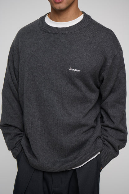Embroid Crew Neck Knit Dark Grey