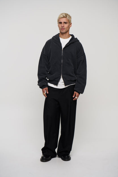Heavyweight Lined Zip Up Hood Black
