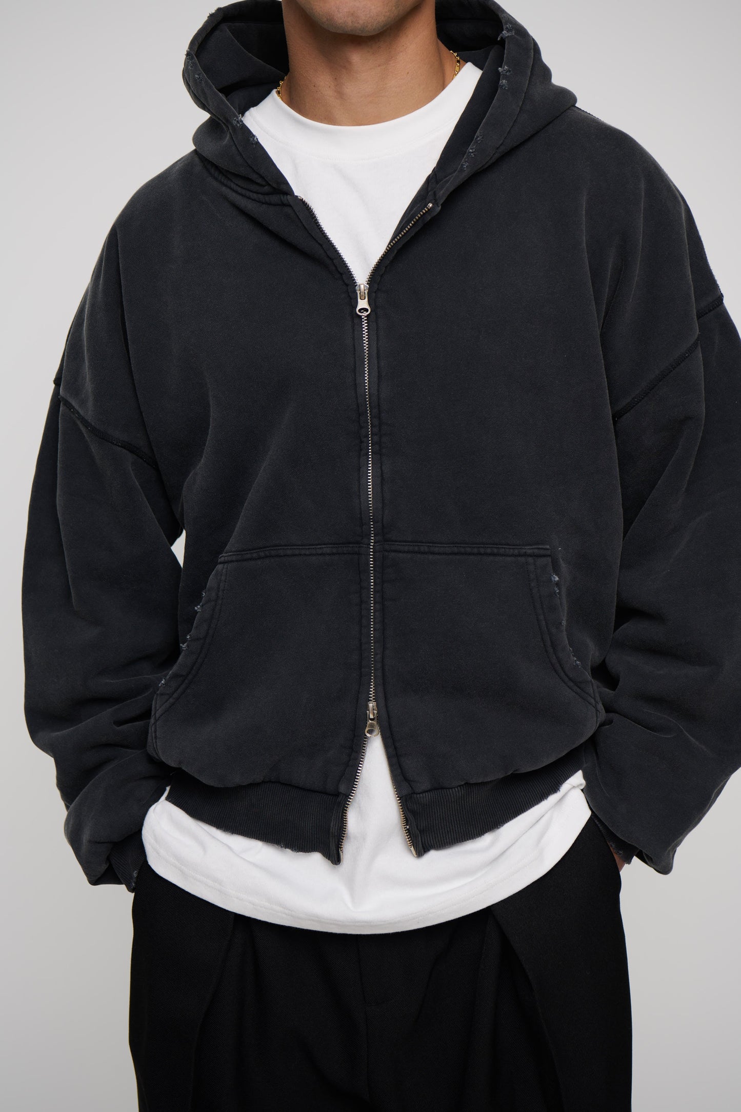 Heavyweight Lined Zip Up Hood Black