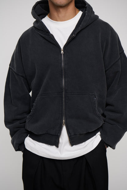 Heavyweight Lined Zip Up Hood Black
