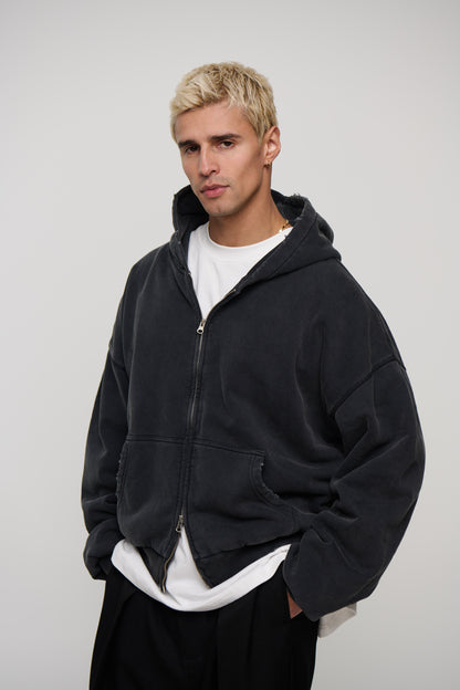 Heavyweight Lined Zip Up Hood Black