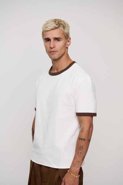 Charlie Ringer Tee Choc/White