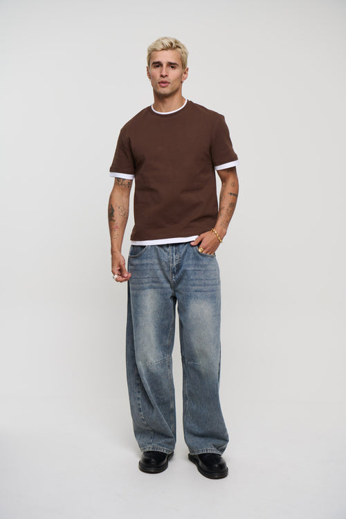 Double Trim Cotton Tee Choc