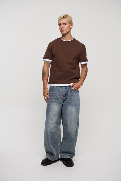 Double Trim Cotton Tee Choc