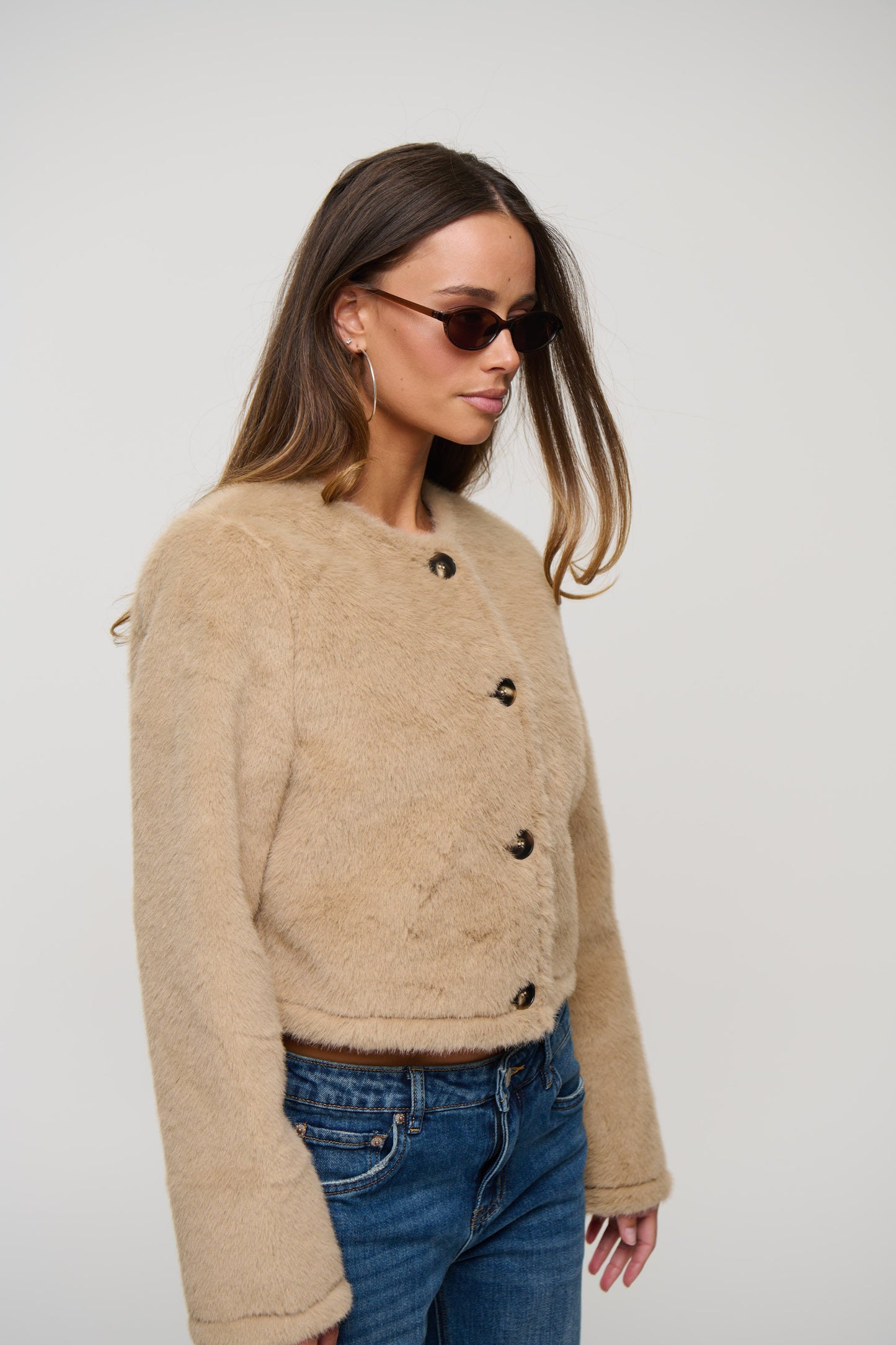 Kaylan Faux Fur Jacket Beige