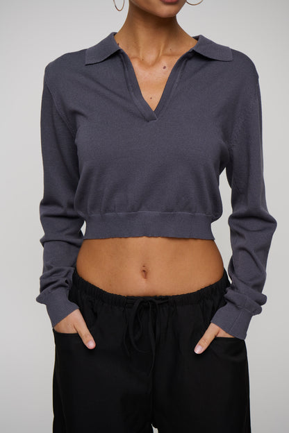 Aimee Long Sleeve Polo Dark Grey
