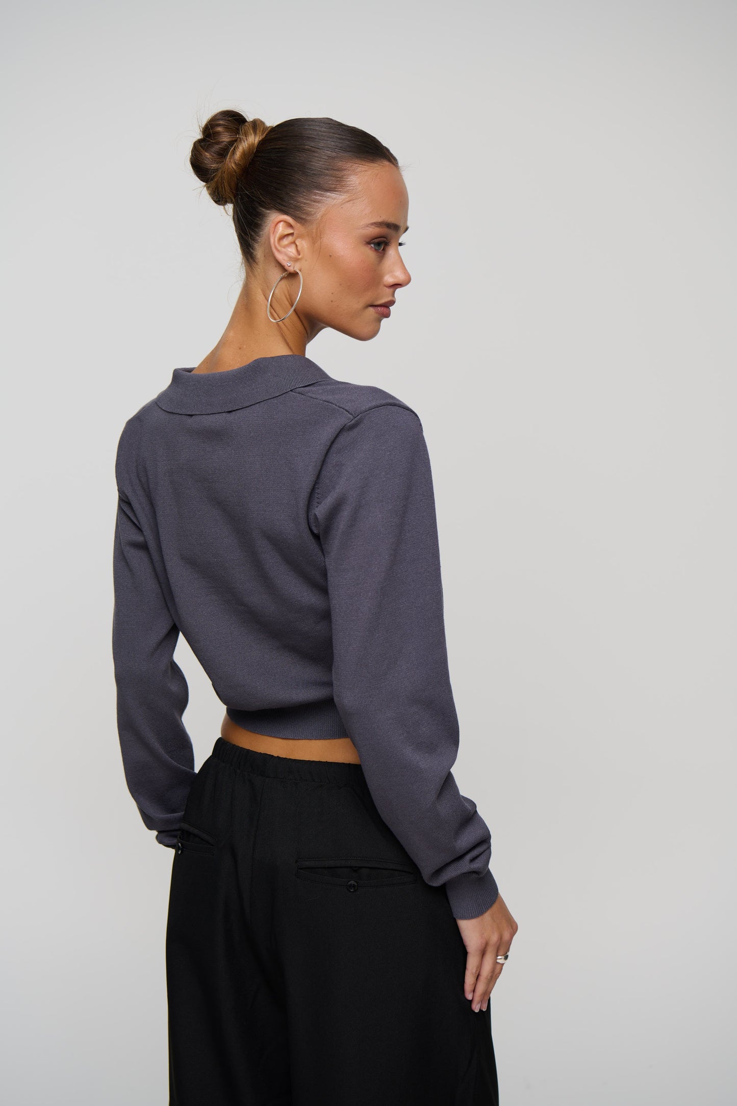 Aimee Long Sleeve Polo Dark Grey
