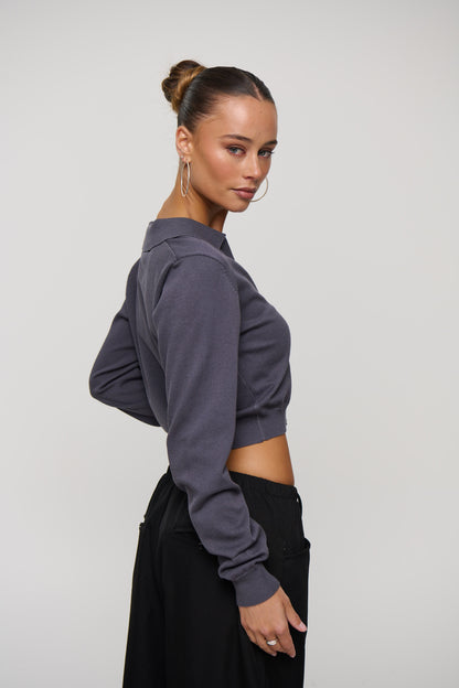 Aimee Long Sleeve Polo Dark Grey