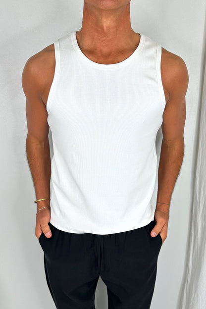 Declan Fitted Ribbed Tank White