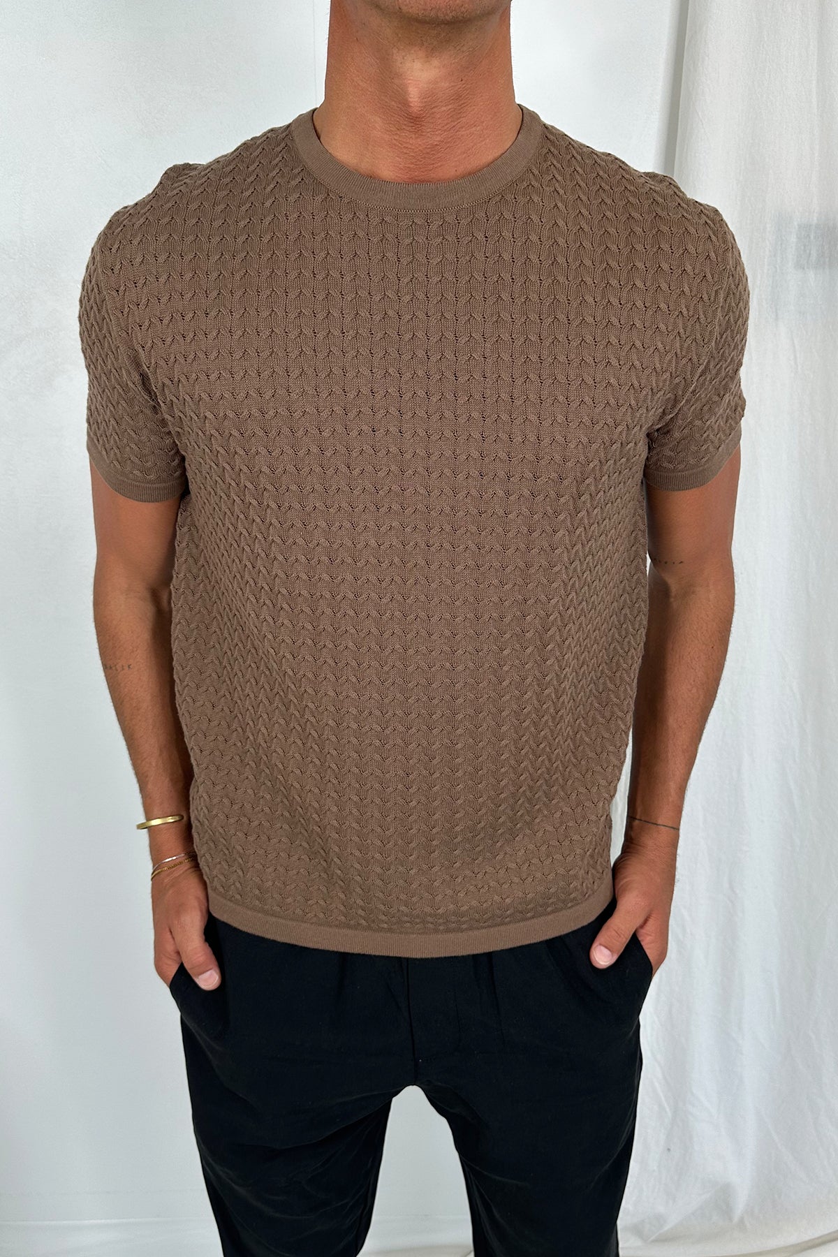 Carter Knitted Crew Tee Choc - FINAL SALE