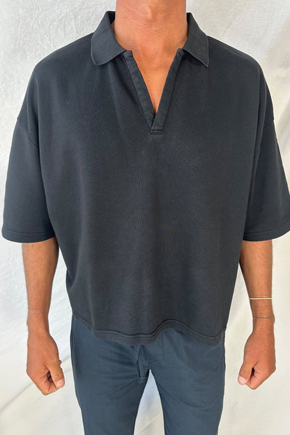 Jersey Crop Polo Black