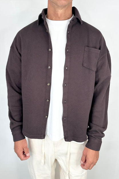 Long Sleeve Waffle Shirt Choc