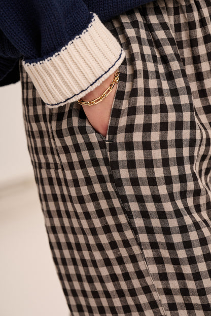 Peggy Linen Trousers - Black & Ecru Gingham